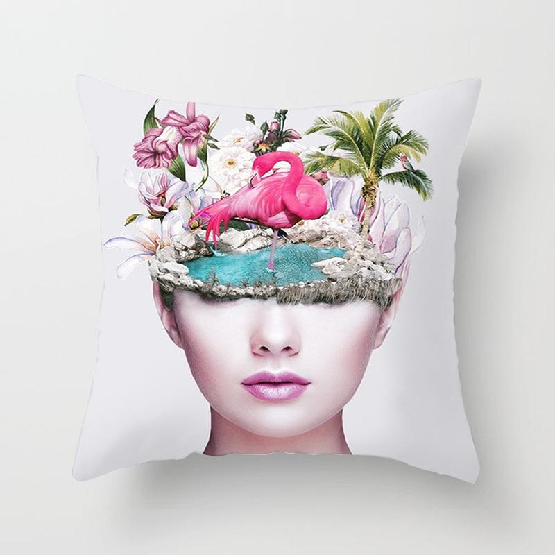 

New Printed Woman s Flower Avatar Pillowcase Home Sofa Office Pillowcase 45*45cm