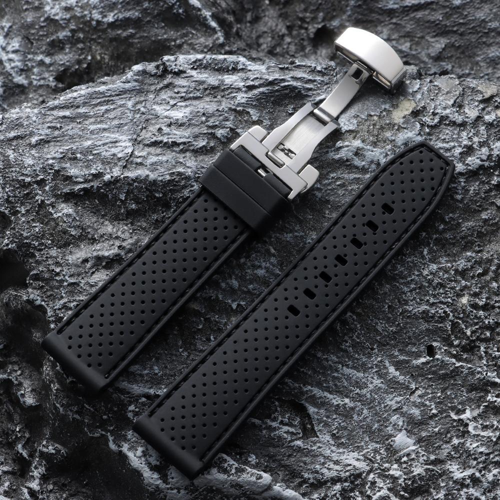 20mm 22mm Premium Silicone Watch Band Butterfly Buckle Waterproof Soft Rubber Strap Breathable Strap Replacement Universal Watch