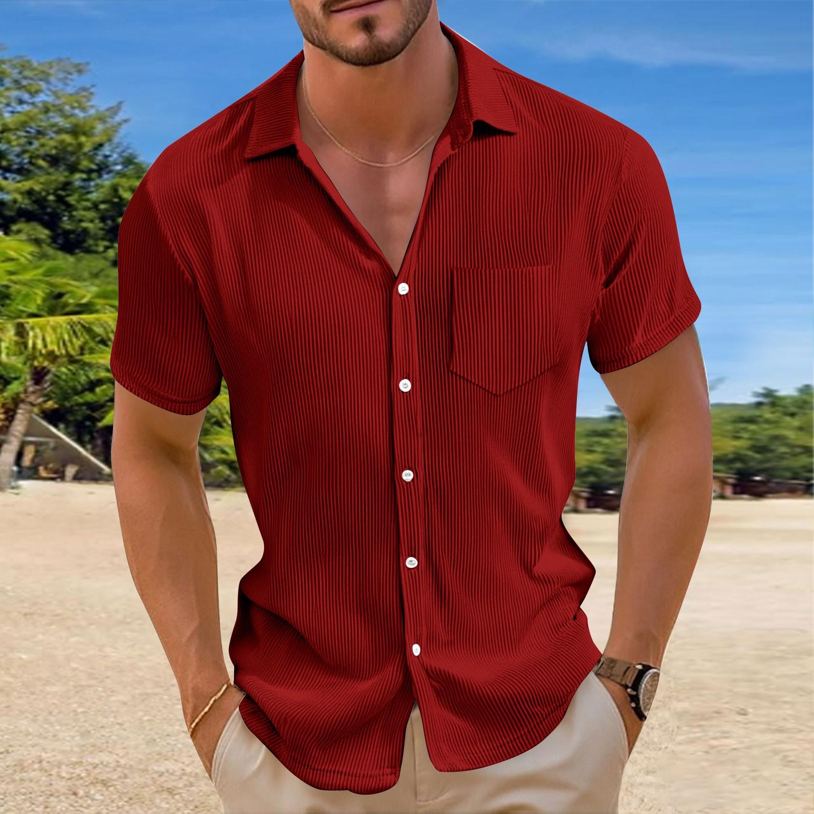 

Men s Color Loose Comfortable Casual Button-up Short-sleeved Shirt M винний