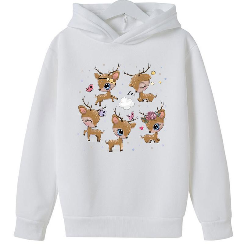 2025 Popular Christmas Casual Round Neck Reindeer Print Children's Hoodie, Long Sleeved Girls' Sportswear, Comfortable and Versatile Top