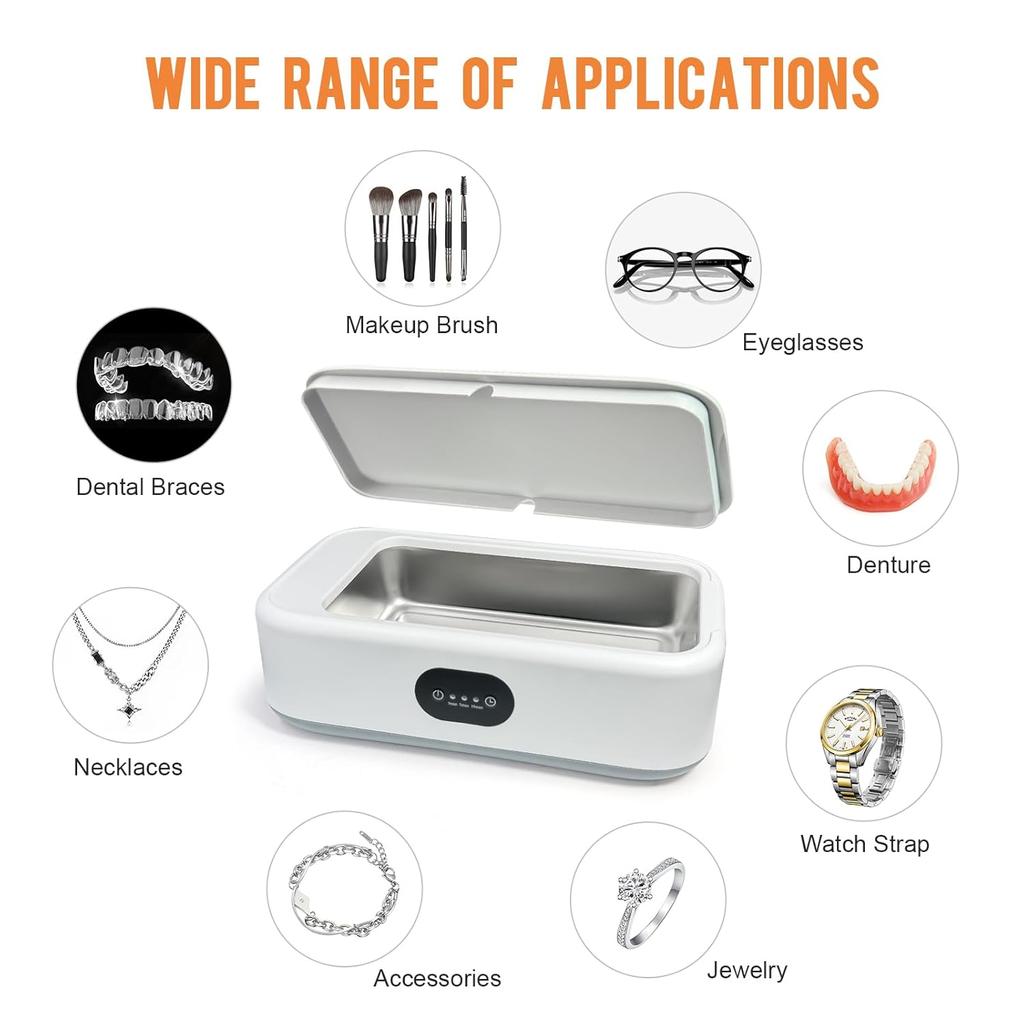 MTWML Ultrasonic Glasses Cleaning Machine,49Khz 22Oz Jewelry Clean Machine with 3 Modes Timer for Ring Earring Dentures Necklaces Watch Strap Keycap