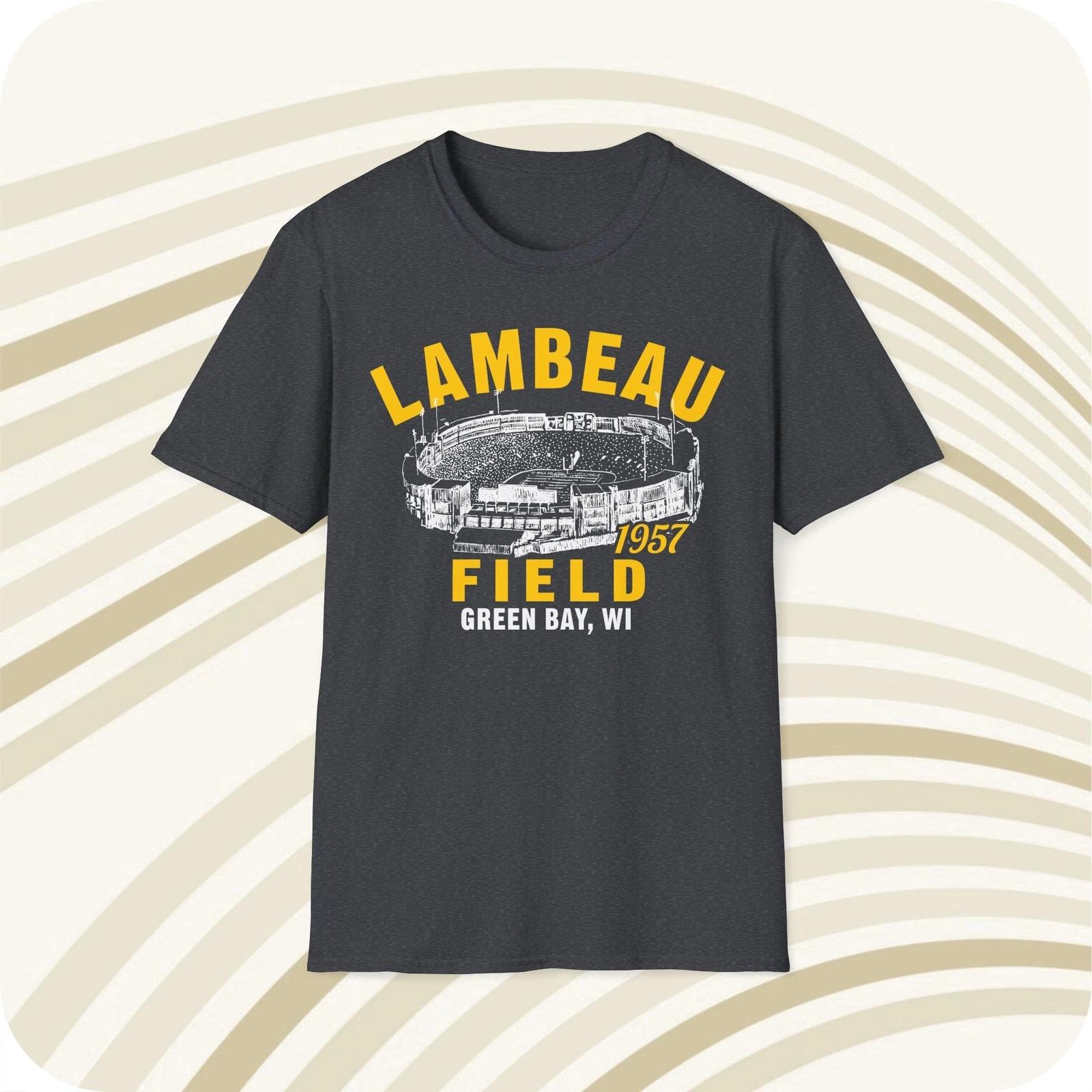 Throwbackmax Lambeau Field 1957 Classic Cut Football T shirt - Green Bay Packers M