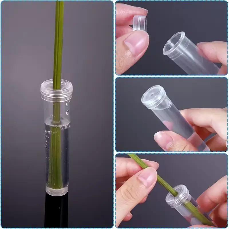 Neue 20 Stück Kunststoff-Blumenwasser-Röhrchen mit Silikonkappen, Wiederverwendbare transparente Floristen-Ampullen zur Blumen- und Pflanzenkonservierung