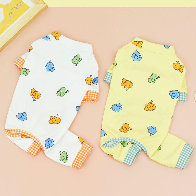 2023 New Dog Clothes Spring and Summer Simple Cute Pet Dog Clothing Orange Dinosaur Home Clothes