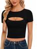 2026 Women's European & American Casual Round Neck Solid Color Cropped Short Sleeve T-shirt