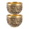 2pcs Dragon Chinese Style Copper Vintage Tea Cup Retro Embossed Design Sturdy For Home Decor Teaware Kitchen