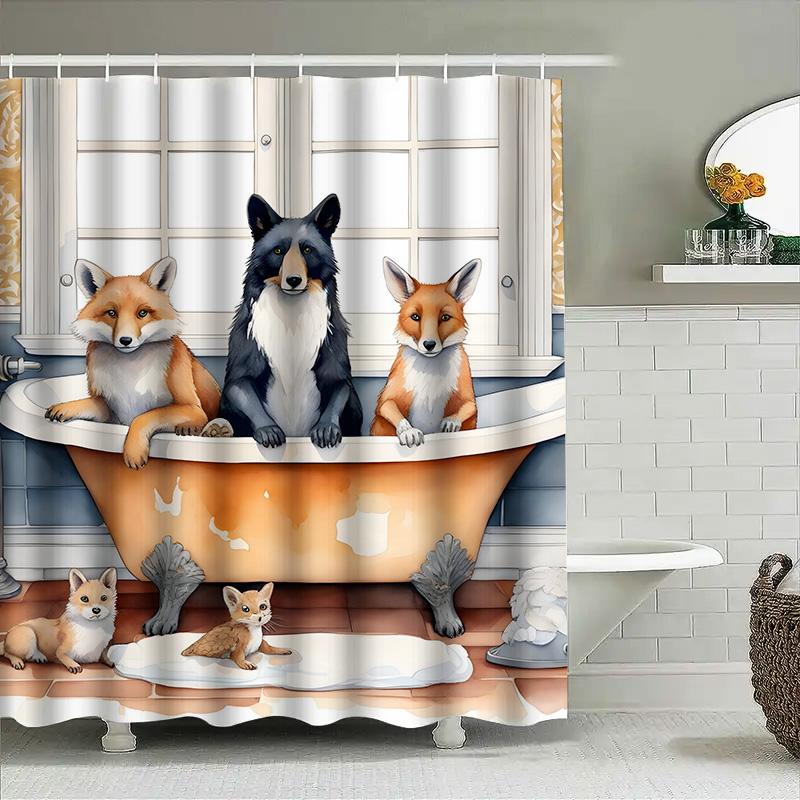 Whimsical Bathroom Decor: Foxes Bathing in Luxury 3D Printed Shower Curtain for Home Decoration White Orange Colorful Animal Pri