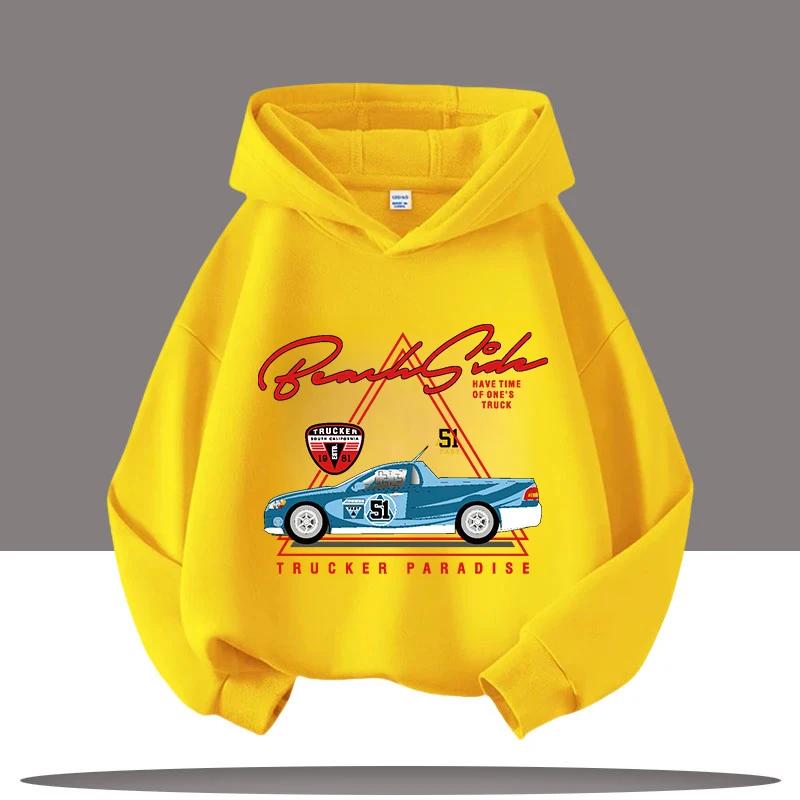 2025 New Vintage Car Children's Hooded Sweatshirt with Cartoon Print, Boys' Sportswear, Girls' Casual Top, Fall-winter Clothing