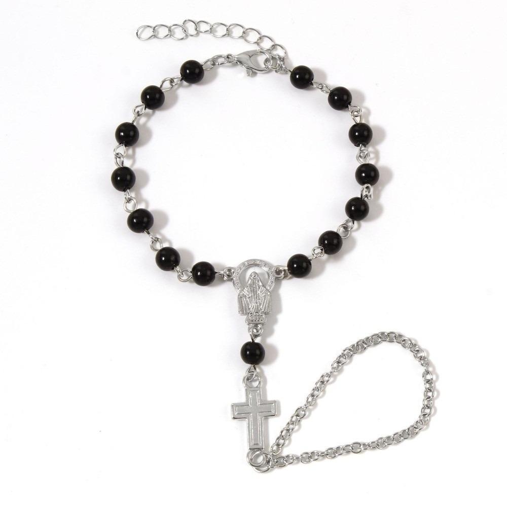 Cross Pendant Christian Jewelry Imitation Pearl Beaded Catholic Prayer Accessory Spiritual Wear