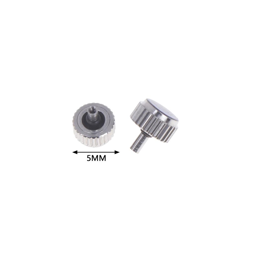 2 Piece Silver Color Steel Watch Crown 4.5Mm-7Mm Head Diameter With Flat Tube For Watches Repair L4429