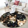 Calico Cat and Plants Pattern Round rug,Carpet Rug for Living Room Bedroom  Playroom ,Non-slip Floor Mat,Holiday Gifts and Birthday Gifts.