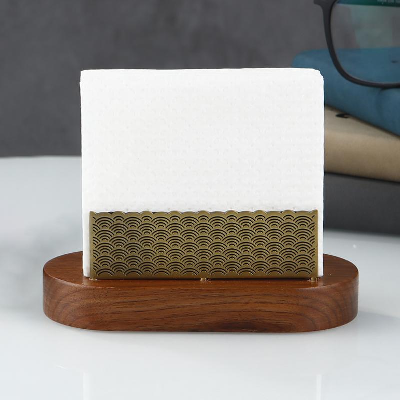 Wooden Tissue Paper Holder Brass Napkin Holder Tableware Tissue Box Storage Desktop Organizer Tableware Supplie