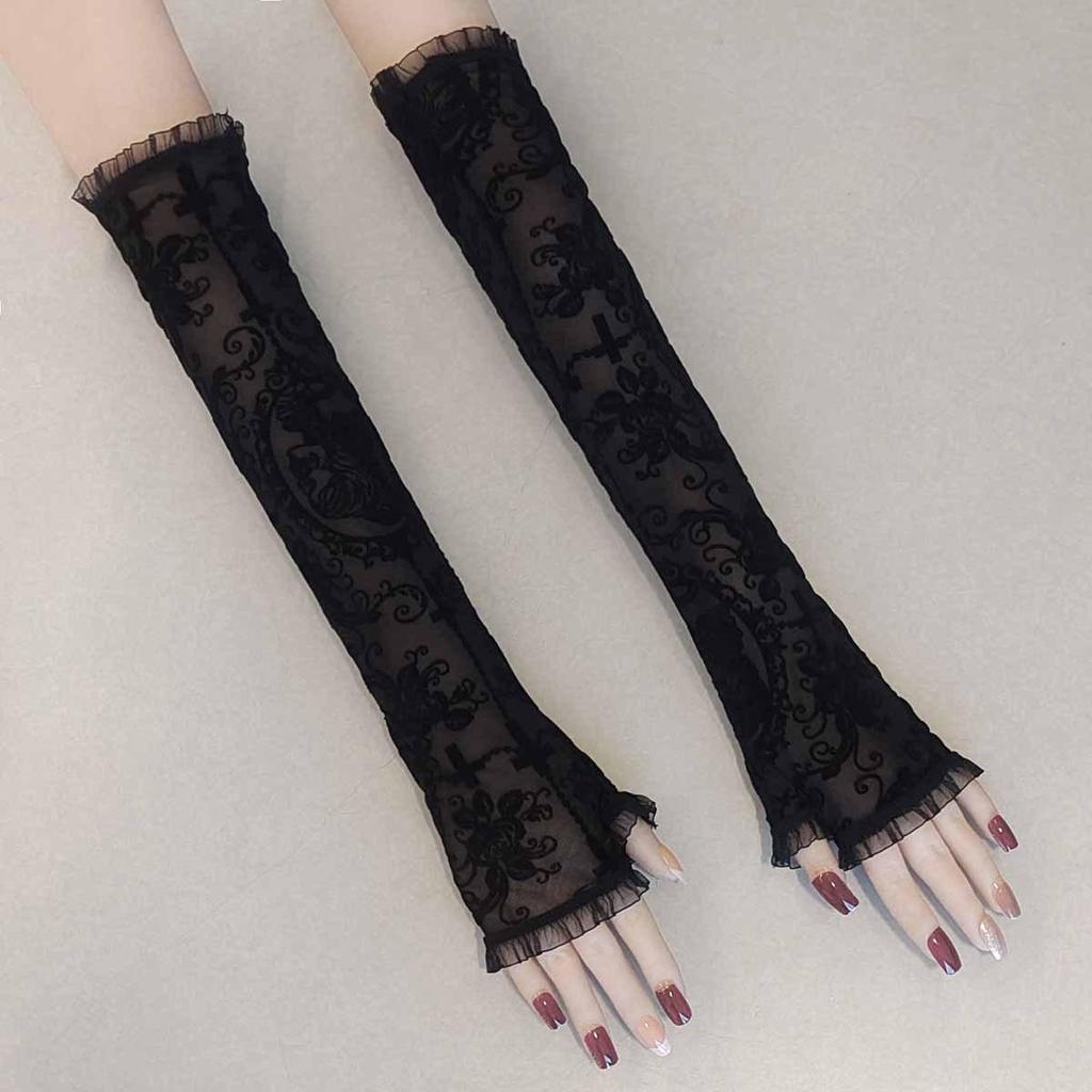 Guanti senza dita in pizzo a ragnatela di Halloween da donna per protezione solare