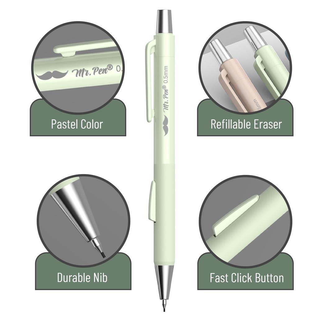 Mr. Pen Pastel Mechanical Pencil Set – 4-Pack, 0.5mm & 0.7mm, Fast-Click Aesthetic Cute Writing Pencils for Students & Office Supplies