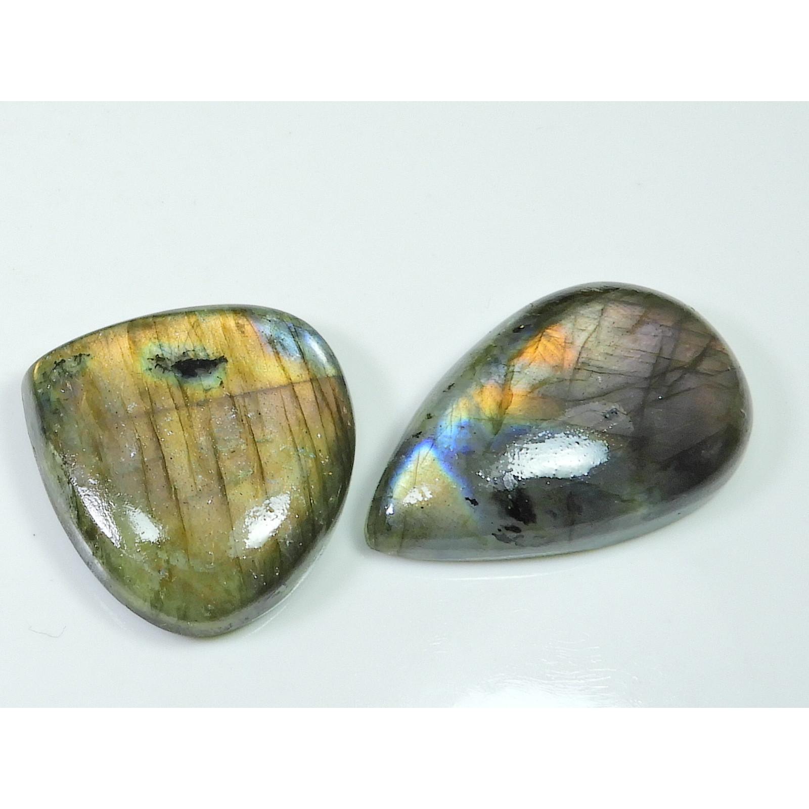 

130Cts. Labradorite 2Pcs Pear Multi Cabochon Loose Natural Gemstone 33-40MM SK-1278