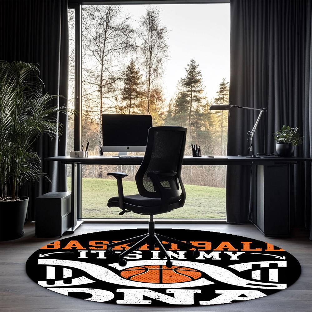 Basketball Printed Round Rug Carpet Chair Rug Area Rug Entryway Doormats,for Office Chair Living Room Bedroom Kitchen Room.