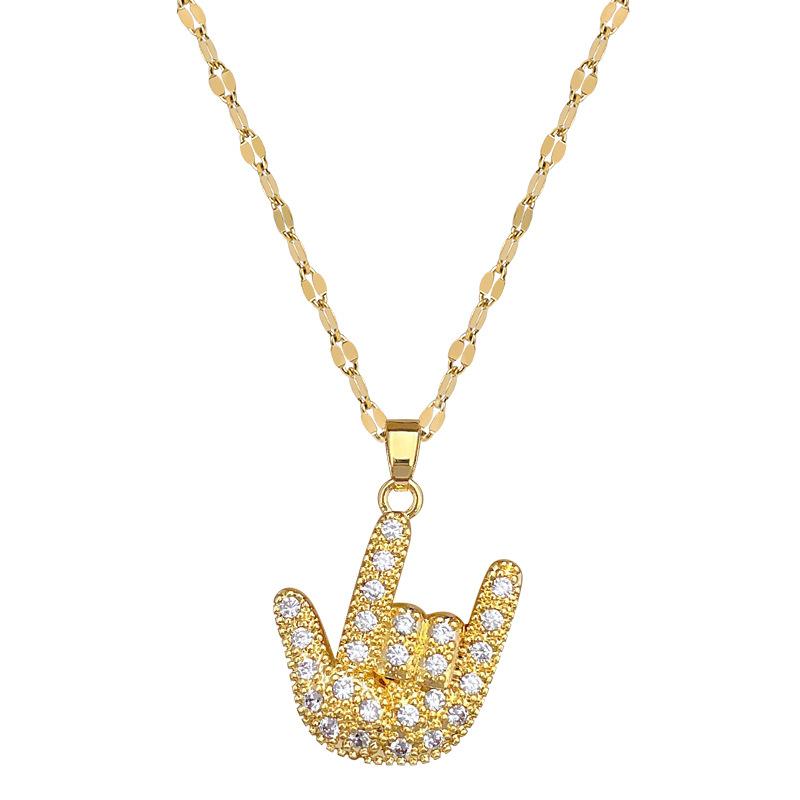 Finger 666 Light Luxury Temperament Gorgeous Full Diamond Necklace Women'S Versatile Collarbone Chain Titanium Steel Chain
