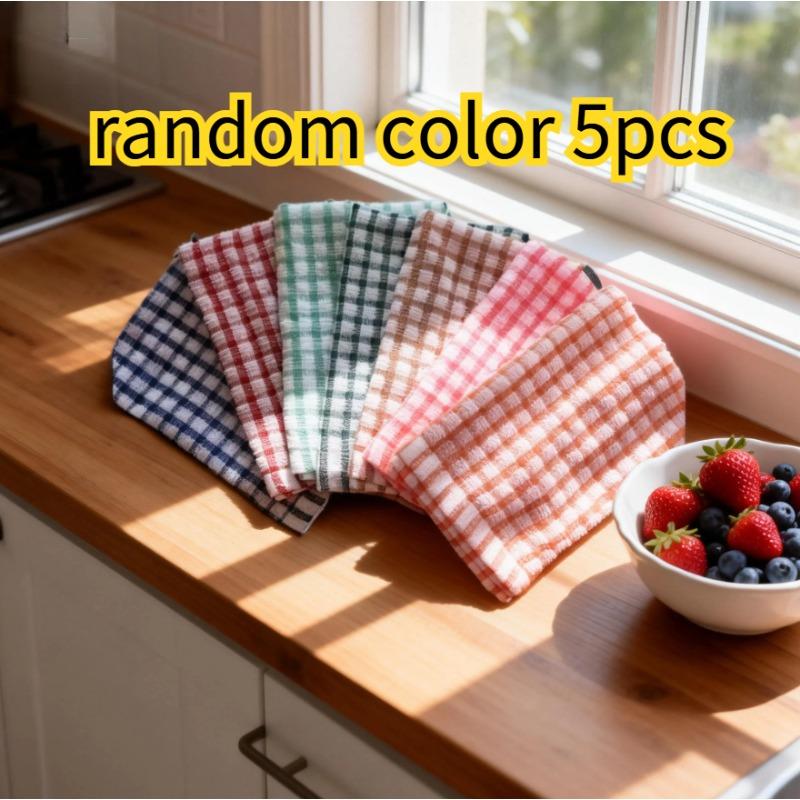 5-Pack Super Absorbent Plaid Dish Towels - Quick-Dry Reusable Kitchen Cloths for Dishes, Countertops, Versatile for Entire Home