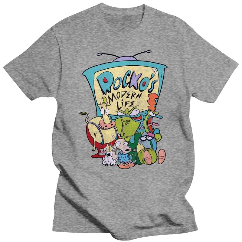 New arrived black short sleeve brand top Rockos Modern Life Group T-shirt fashion print tshirts male casual style tee-shirt 4XL