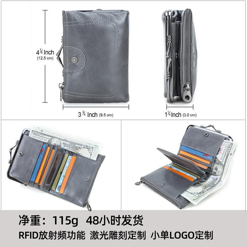 Head Layer Cowhide RFID Anti Magnetic Women's Wallet Casual Iron Hinge Multifunctional Short Leather