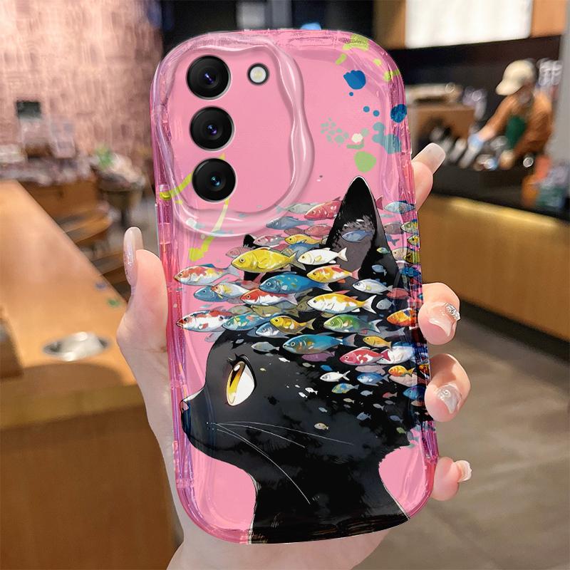 

Fish Black Cat Case for Samsung Galaxy S25 S24 S23 S22 S21 Ultra Plus S20 FE A73 A72 A71 A56 A55 A54 5G A52 A52S A51 4G Cover Galaxy A51 4G