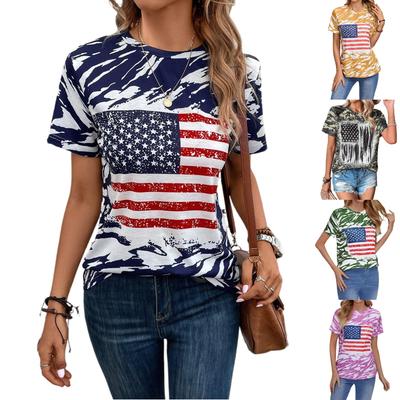 T Shirts For Women Pleated V-Neck Dressy Casual Blouses Printing Short Sleeve Summer Tops Loose Fit
