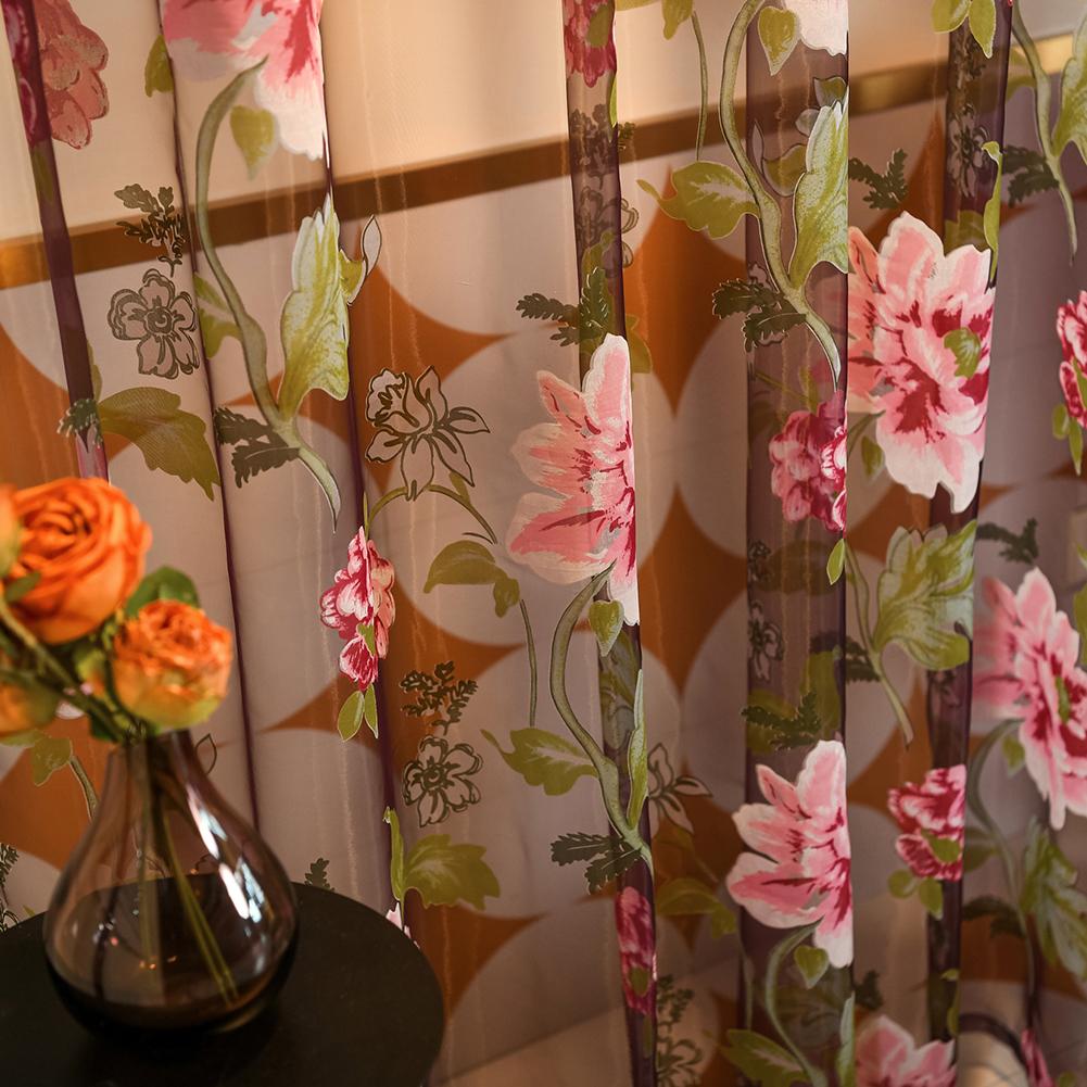 1PC Moderno Moda Retro Peônia Impresso Transparente Cortina de Janela Transparente para Sala de Estar Quarto Decoração de Casa Série Nuan