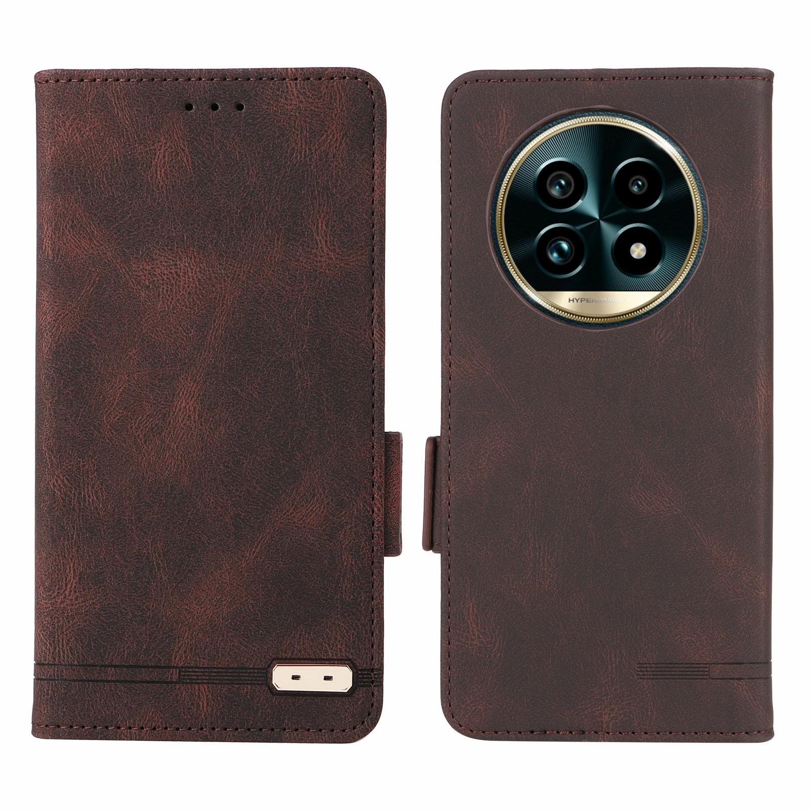 

For Realme 13 Pro 5G (Global)/13 Pro+ 5G (Global) Case Leather Wallet Flip Phone Cover with Hardware Decor Coffee