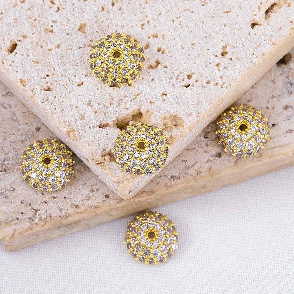 8mm Spacer Bead Caps Gold Plated Brass with Shiny Zircon Flower Bead Copper End Caps for Jewelry Making Supplies DIY Accessories