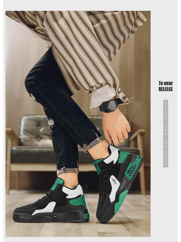 Men's Korean Style High-Top Autumn Sports Casual Shoes with Thick Soles