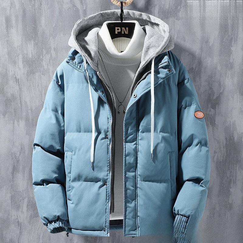 2025 Herren Baumwolljacke im Faux-Zweiteiler-Look: Verdickte, Kapuzen-Winteroberbekleidung mit Plüschpolsterung