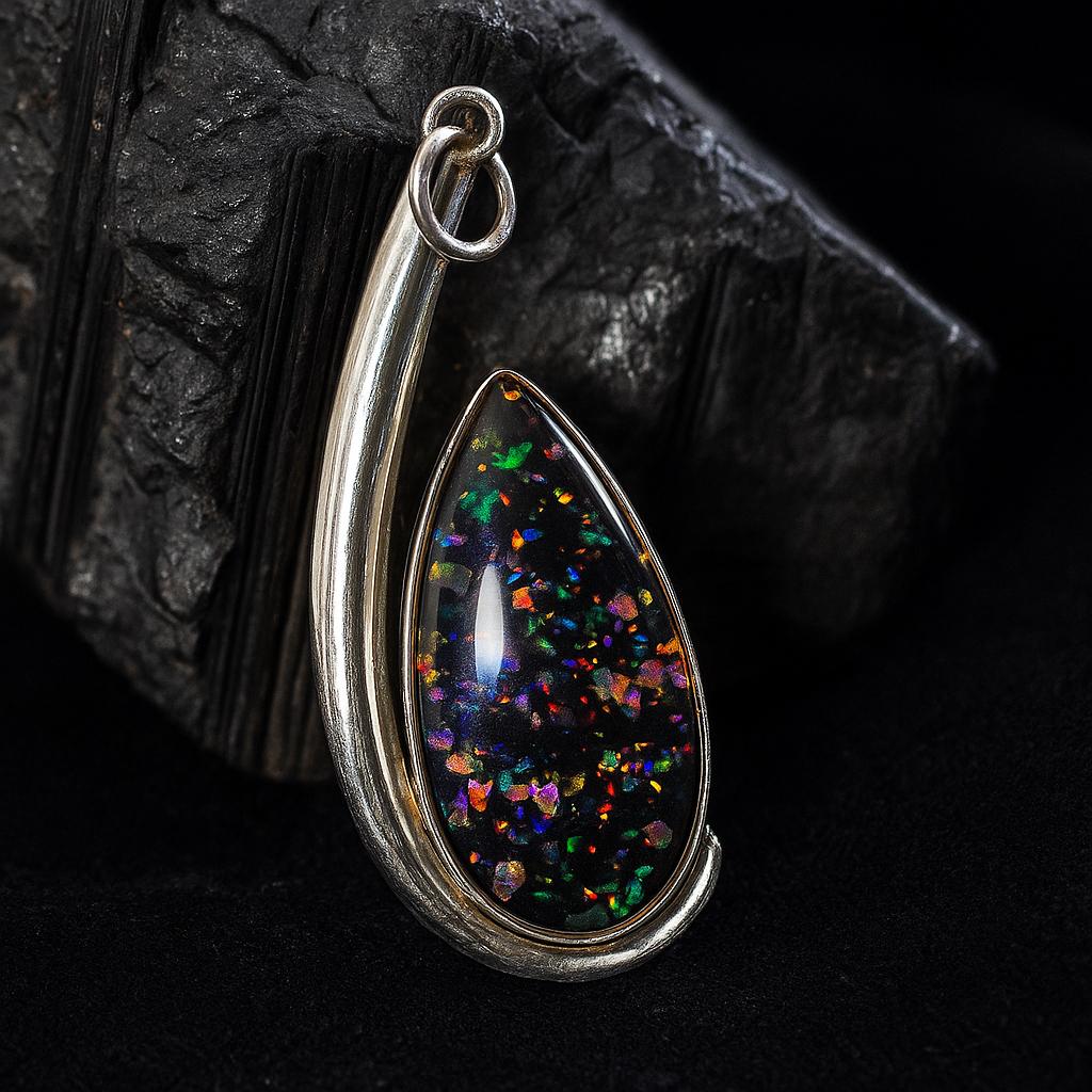Natural Opal Pendant 37 ct Multicolor Pear 925 Sterling Silver for Her October Birthday Birthstone