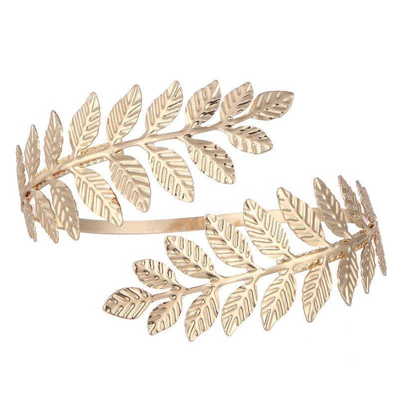 European and American Bride Leaves Headband Greek Baroque Style Golden Leaf Bridal Armband Pearl Earrings