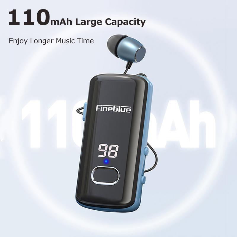 Business Wireless Headphone Digital Display With Clip Telescoping Cable HD Hands-free Call Large Capacity For All Smartphones