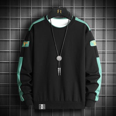 Jesienne męskie bluzy w stylu casual koszula z wycięciem pod szyją bluza z długim rękawem hiphopowy patchworkowy Streetwear męskie jesienne swetry topy z okrągłym dekoltem