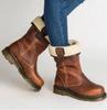 Women's Boots Ladies Vintage PU Leather Shoes Woman Chunky Low Heels Sapato Feminino Warm Booties