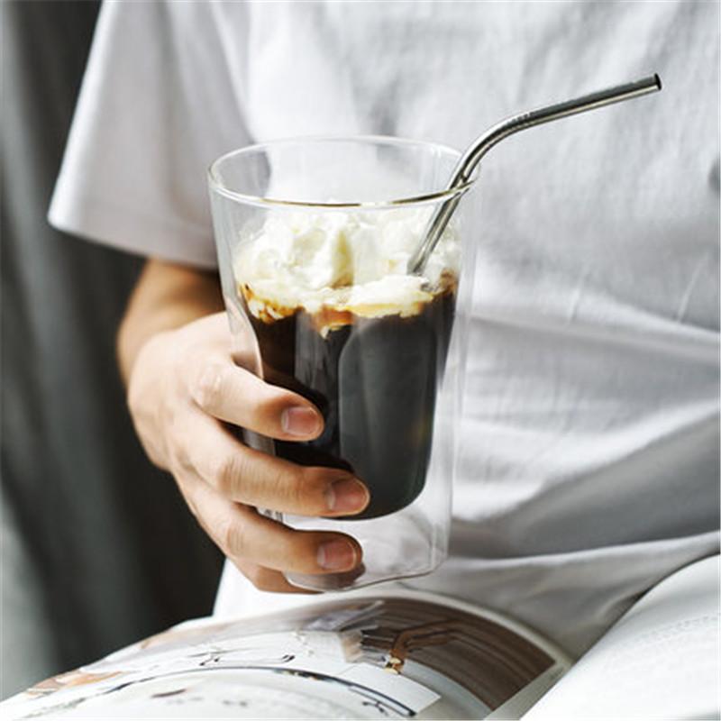 

250ml 450ml Square Bottom Double Wall Glass Coffee Mug Home Summer Cold Drinking Juices Fruit Water Tea Cup Beer Mug 250ML