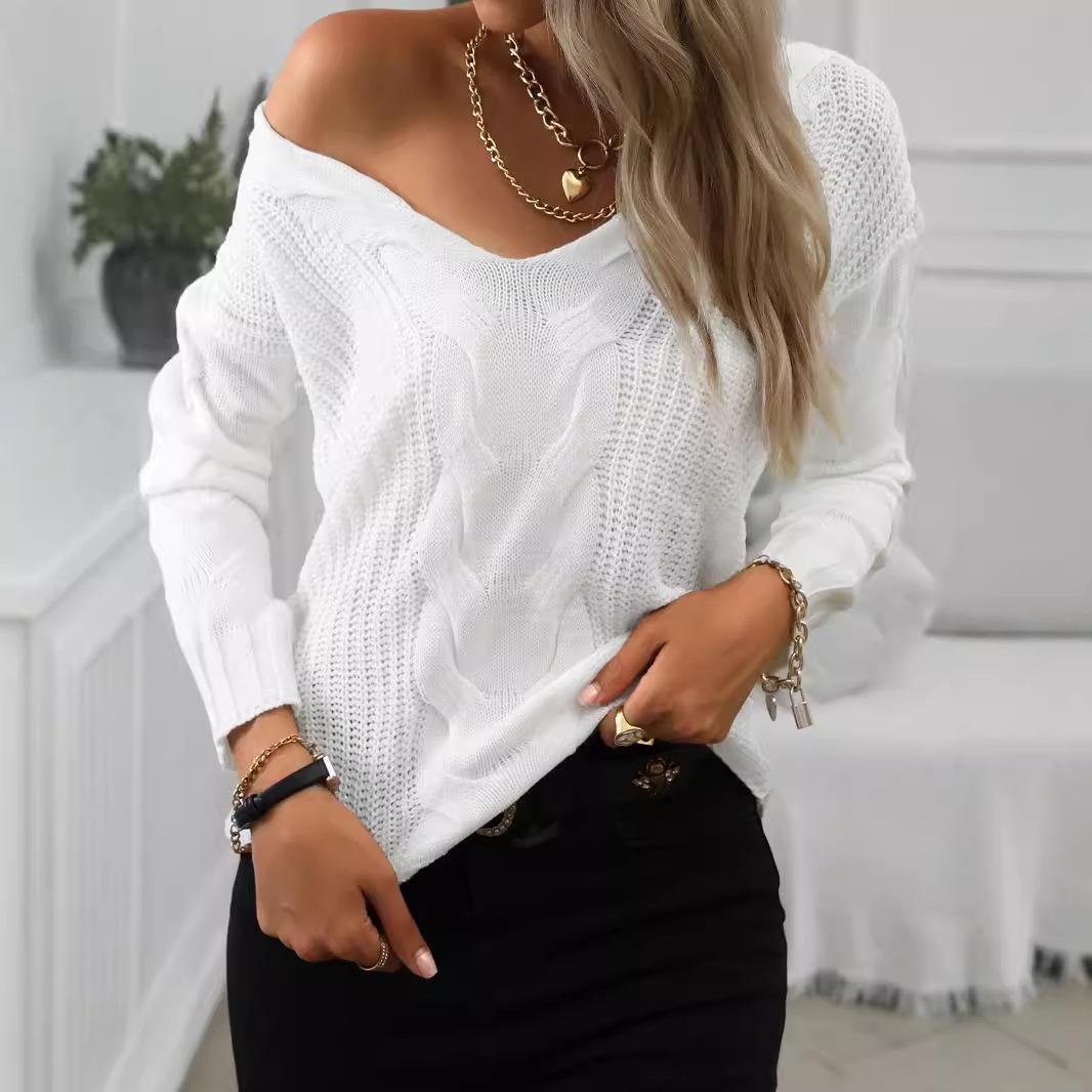 

Європейський та американський жіночий светр кабельної в язки - Пуловер з довгим рукавом, Колекція Осінь/Зима Small білий