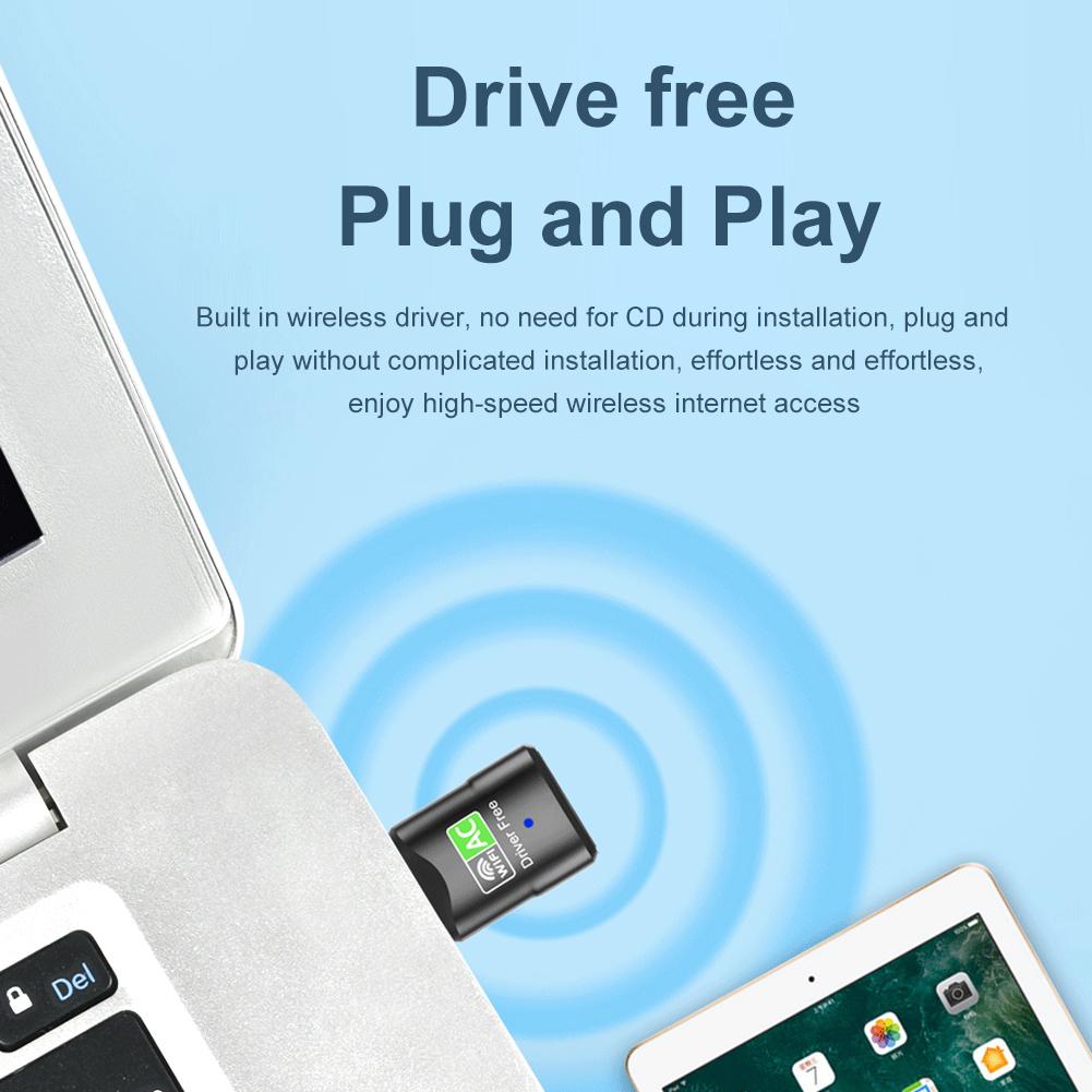 600M USB WiFi Adapter Dongle Plug and Play 2.4GHz 5.8GHz Dual Band WiFi Receiver Compatible with Windows Vista/XP/Win7/8/10/11