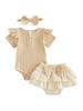 Adorable Baby Girl Summer Outfit Stylish Ribbed Short Sleeve Romper with Plaid Skort Headband 3Pcs Set for Your Little