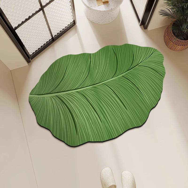 Tappetino da Bagno Assorbente con Foglie Verdi, Resistente allo Sporco, Fresco e Antiscivolo, Decorazione per la Casa