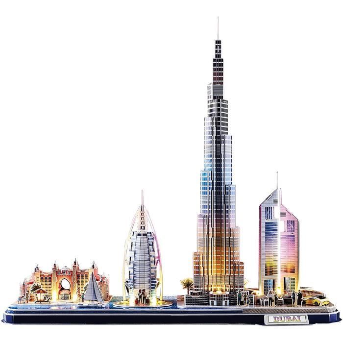 World Brands - City Line Dubai LED, Puzzle 3d Enfant Et Adulte, Puzzle 3d, Cadeau Anniversaire Fille Et Garcon, Culture, Maquettes