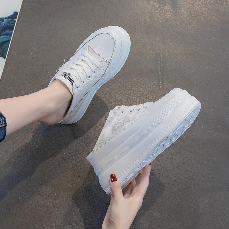 Fashion 8CM Women Summer Shoes Slippers Platform Wedge Heel Beach Shoes Female Slides Mules Shoes Sneakers Fashion Canvas Women Footwear