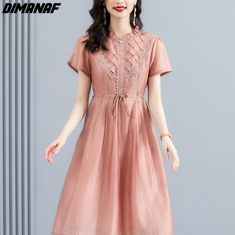 

DIMANAF Plus Size 2023 Летнее джинсовое платье Драпированное Женское Эластичное Модное Свободное Повседневное Базовое Женское А-силуэт Элегантное летнее платье миди