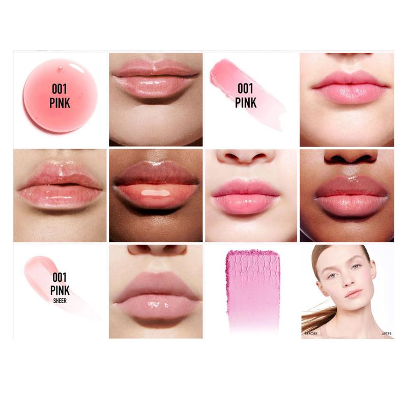 Dior Accessory Glamorous Lip Oil + Color Changing Lipstick + Lip Plumping Gloss + Blush Gift Bag Edition Makeup Set Clear, Moisturizing, Colorful,
