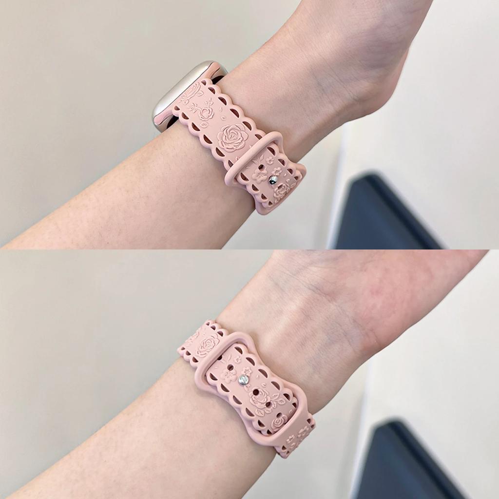 Y2k Trendiges Rosen-Relief-Silikonarmband für Apple Watch 10 9 8 7 6 5 4 3 2 Armband 44mm 45mm 46mm 49mm 42mm 40mm Uhrenarmband