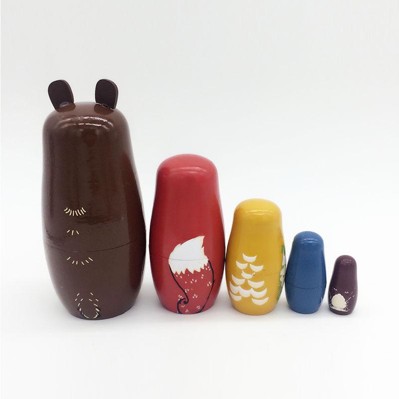 Five-Layer Brown Bear Wooden Russian Nesting Dolls - Gift Toy for Birthdays