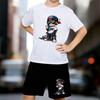 Boys 2 Piece Hip-hop Style Printed Outfit, Short Sleeve T-Shirt and Shorts Set for Kids Age 5-14,Black and White Sporty Casual Summer Clothes