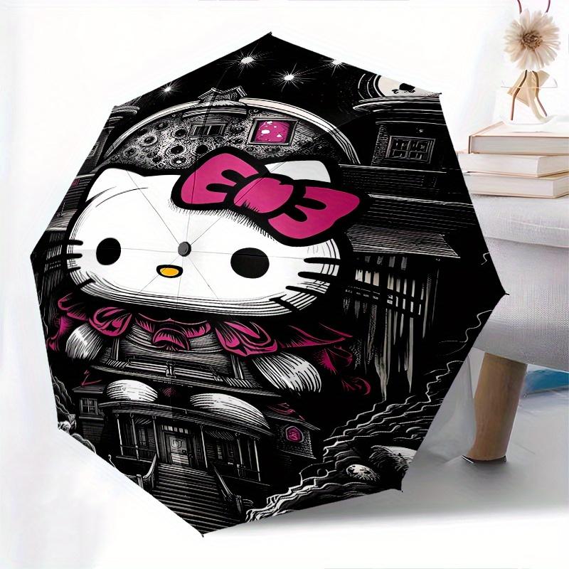 Hello Kitty,Haunted House Automatic Folding Umbrella-Simple 8-Rib Design, Bright Cartoon Pattern, Durable Iron Frame, Suitable For Travel, O