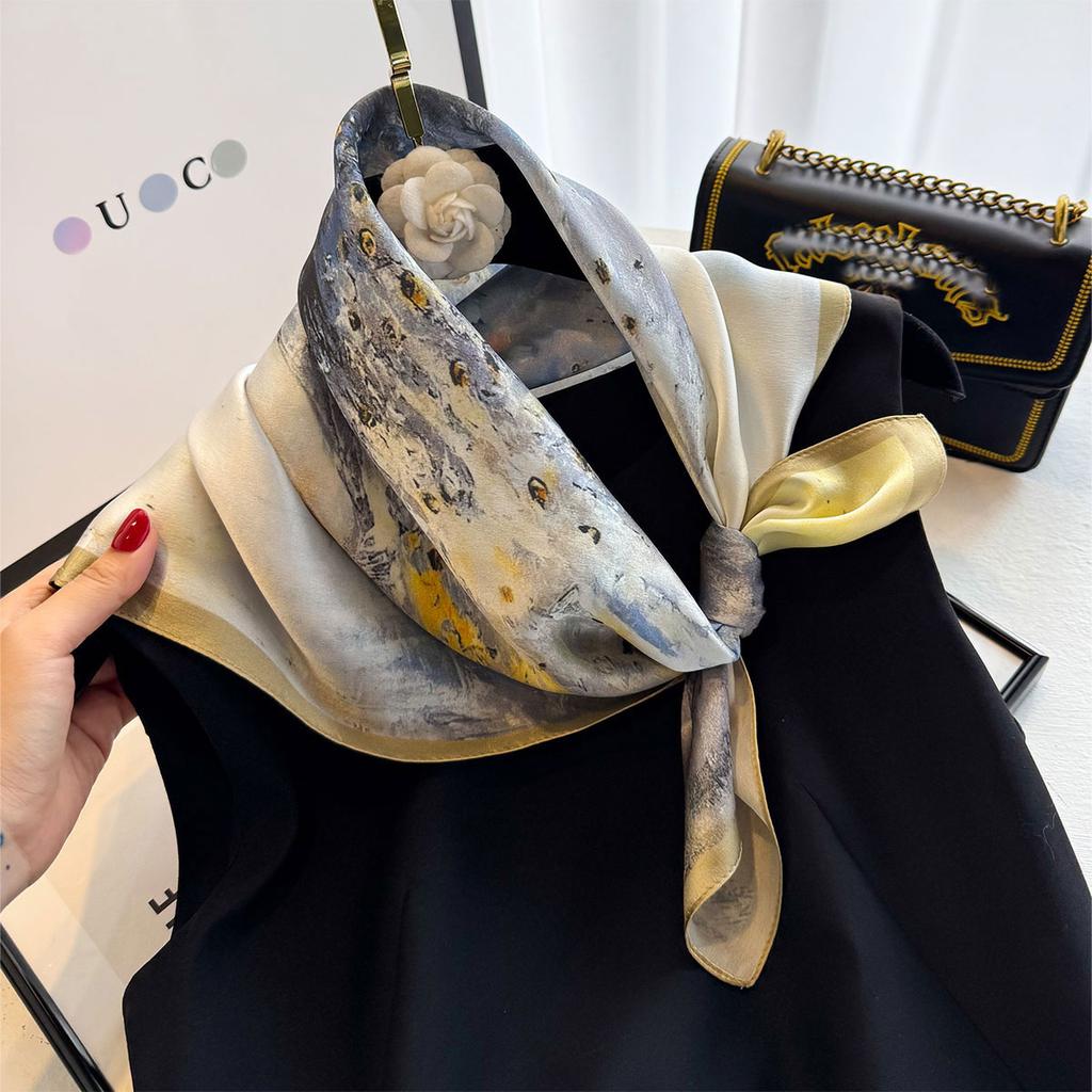 Fashion 100% Nature Real Silk Square Scarf Women Female Foualrd Neckerchief Summer Beach Scarves Shawl Bandana Hijab Pashmina